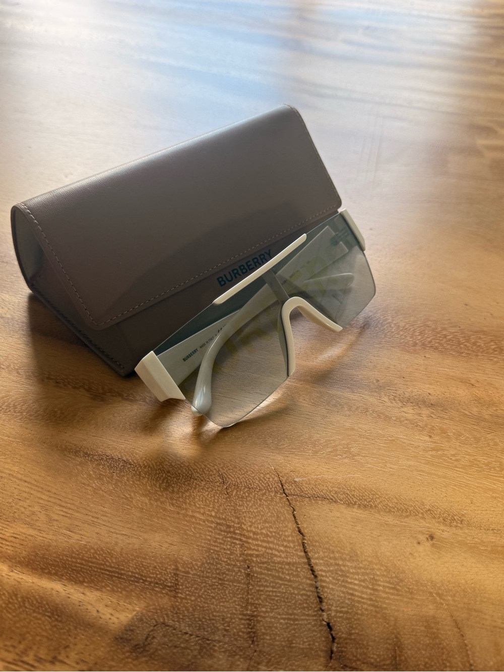 Burberry Shield Sunglasses in White with Gray Gradient Lens